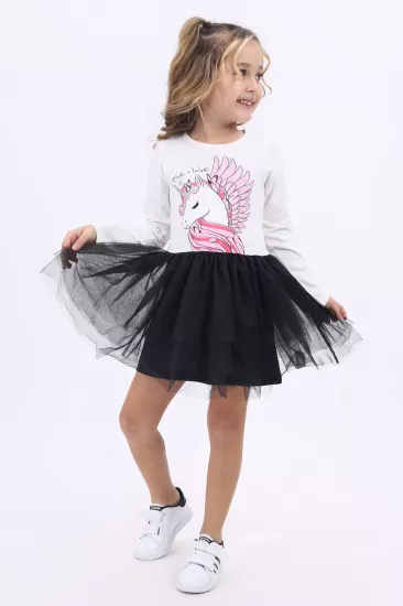 Toontoy Kız Çocuk Unicorn Baskılı Tüllü Elbise