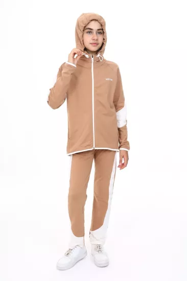 Toontoy Kız Çocuk Renk Bloklu Fermuarlı Sweatshirt ve Renk Bloklu Gizli Cepli Eşofman Alt İkili Takım
