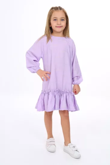 Toontoy Kız Çocuk Reglan Kol Fırfır Büzgülü Elbise