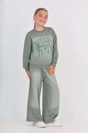 Toontoy Kız Çocuk Sweatshirt Ve Kargo Cepli Bol Paça Pantolon İkili Takım