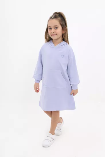 Toontoy Kız Çocuk Kapüşonlu Kanguru Cepli Sweatshirt Elbise