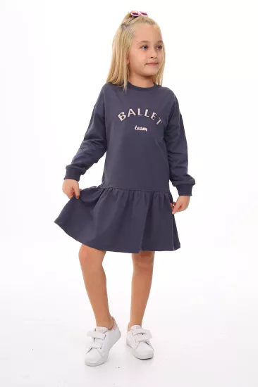 Toontoy Kız Çocuk Nakışlı Volanlı Sweatshirt Elbise