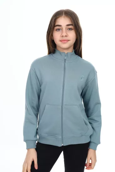 Toontoy Kız Çocuk Fermuarlı Dik Yaka Sweatshirt