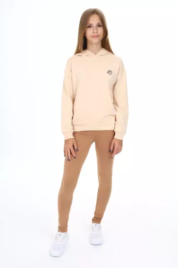 Toontoy Kız Çocuk Kapüşonlu Nakışlı Sweatshirt Ve Tayt İkili Takım