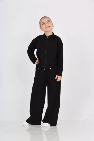 Toontoy Kız Çocuk Fermuarlı Sweatshirt ve Geniş Paça Pantolon Takımı