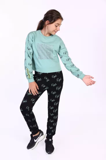 Toontoy Kız Çocuk Baskılı Kısa Sweatshirt Ve Eşofman Alt İkili Takım