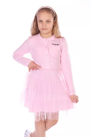 Toontoy Kız Çocuk Düğmeli Yaka Tüllü Elbise