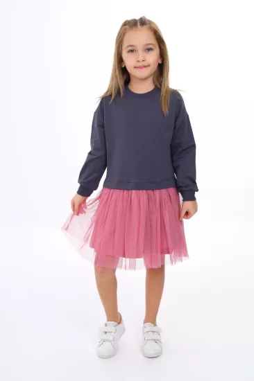 Toontoy Kız Çocuk Uzun Kollu Tüllü Sweatshirt Elbise