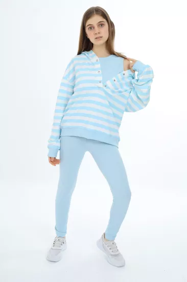 Toontoy Kız Çocuk 3’lü Takım Kapüşonlu Sweatshirt Fitilli Tayt Ve Fitilli İçlik