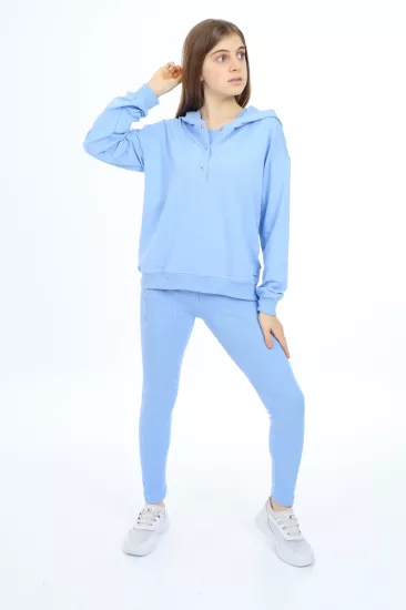 Toontoy Kız Çocuk 3’lü Takım Kapüşonlu Sweatshirt Fitilli Tayt Ve Fitilli İçlik