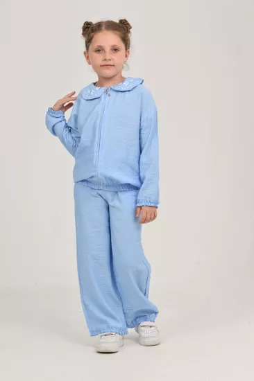 Toontoy Kız Çocuk Fermuarlı Bebe Yaka Nakışlı Müslin İkili Takım